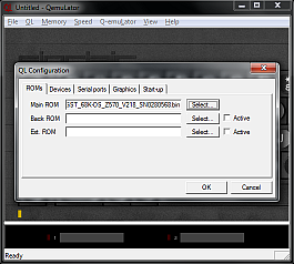 Selecting the 68K/OS rom image in the QL Configuration screen of QemuLator